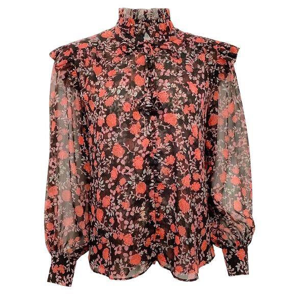 MISA Los Angeles NWT Red & Black Floral Ruffle Blouse Top – Medium - Picture 6 of 16